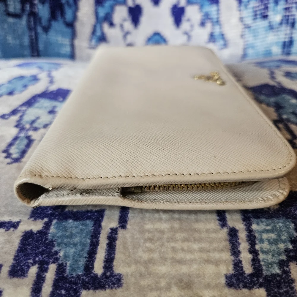 Prada Saffiano Double Snap Travel Wallet Long Classic Neutral Beige Pink
